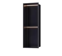 Applique murale en acier inoxydable avec double étagère - Pas besoin de carrelage - Éclairage LED pour salle de bain, chambre et bureau - Finition noire - Solution de rangement peu encombrante