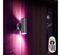 Applique murale d'extérieur LED RGB avec télécommande changeur de couleur applique extérieure UP DOWN IP44, gris acier inoxydable, dimmable, 2 ampoules, 3,5W 290Lm 3000K blanc chaud, H 16,3 cm