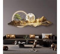 Applique Murale en Acrylique avec horloges murales, décoration Artistique, Paysage, Lampe Murale Suspendue, œuvre d'art, Peinture, Sculpture Murale pour Salon, Chambre à Coucher, entrée, 03, 60 x 180
