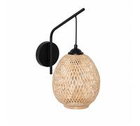 Applique Murale en Bambou Naturel H44 cm Structure Noire Abat-Jour Tressé Connexion Murale Douille E27