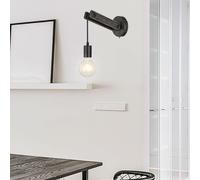 Applique Murale En Bois Vintage Style Campagnard 1X E27 Noir Douille Suspendue