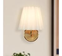 Applique Murale en Bronze Antique, Applique Conique plissée avec Abat-Jour en Lin Blanc, Applique Murale de Style Nordique Traditionnel, luminaire d'intérieur Moderne pour entrée, Chambre, Salon