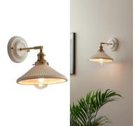 Applique Murale en céramique plissée, Lampe de Chevet à Bras réglable en Laiton, Lampe de Salle de Bain Vintage, Abat-Jour à Volants Style Ferme, éclairage Mural à intensité Variable E26 pour ch