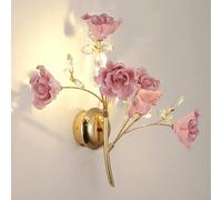 Applique murale en céramique rose, style européen moderne, pour salon, couloir, chambre à coucher, applique murale créative en cristal, 2 lampes