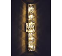 Applique Murale en Cristal avec Abat-Jour en Cristal K9, Lampe d'éclairage intérieur à Gradation 3 Couleurs 3000-6000K, Chambre à Coucher, Couloir, escalier, Salle de Bains, Lampe Murale chromée,