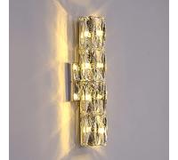 Applique Murale en Cristal avec Abat-Jour en Cristal K9, Lampe d'éclairage intérieur à Gradation 3 Couleurs 3000-6000K, Chambre à Coucher, Couloir, escalier, Salle de Bains, Lampe Murale chromée,