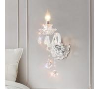 Applique Murale en Cristal Blanc Style campagnard français, 2 lumières, éclairage Mural Moderne, Bougie, Lampe Murale pour Chambre à Coucher, Salle de Bain, Salon