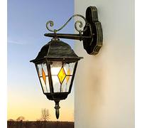 Applique murale en forme de lanterne en aluminium et verre couleur or antique, IP44, pour terrasse et balcon, T:24 cm, E27, SALZBURG