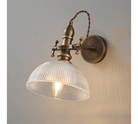 Applique Murale en Laiton Antique, Lampe de Lecture d'intérieur | Applique Murale orientable à 180° avec Abat-Jour en Verre Transparent rayé, Applique Murale Industrielle pour Salon, Cuisine