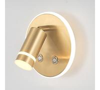 Applique murale en laiton, applique de lecture de chevet avec interrupteur, applique murale réglable 360 ° + 90 °, appliques murales LED modernes - 3 W + 6 W - 3 modes de couleur, appliques murales