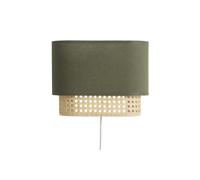 Applique murale en lin vert kaki et cannage rotin naturel H20 cm TIWY