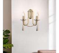 Applique murale en métal antique, hauteur 38 cm, 2 douilles E14, IP20, plaque de base 7 x 19 x 3 cm | Éclairage élégant pour la maison et le bureau