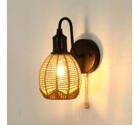 Applique murale en rotin avec interrupteur à chaîne, lampes en rotin pour chambre à coucher, appliques murales de ferme, luminaire mural d'intérieur, appliques murales de chevet bohème pour salon