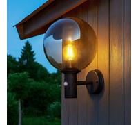 Applique murale d'extérieur applique murale LED avec détecteur de mouvement lampe de façade, boule de verre fumée en acier inoxydable anthracite, 7W 806lm blanc chaud, LxPxH 26,5x25x37 cm