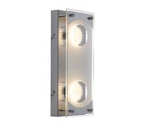 Applique murale en verre Applique murale chromée Applique de salon, acier brossé, 2x LED 3 watts 260 lumens blanc chaud, L 26 cm