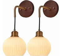 Applique Murale en Verre Blanc, Applique Murale à Hauteur réglable avec Base en Noyer, Applique Murale Suspendue en Verre E27, luminaire Mural pour Salon, café, Restaurant, Ferme (