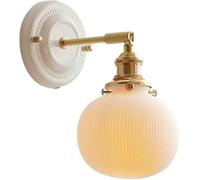 Applique murale en verre côtelé blanc en laiton Applique murale en verre de lait de campagne française Abat-jour en céramique nordique Lampe murale d'intérieur dorée Éclairage mural de chamb