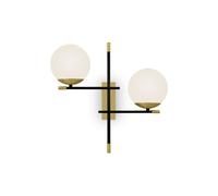 Applique Murale En Verre Métal B: 44 Cm Or Blanc Noir 2x E14 Boule Abat-Jour