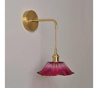 Applique Murale en Verre Rose avec Abat-Jour en Forme de Fleur dorée - Applique Murale Vintage en Laiton - Verre Transparent Violet - Lampe Murale Nordique Moderne à Suspendre pour