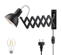 Applique Murale Extensible Industrielle avec Prise, E27, Variateur, Noir