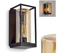 Applique murale extérieur Palanga, lampe en métal noir avec un abat jour échangeable en verre ambré ou en verre transparent, luminaire modern créant un effect de lumière au mur, 1x E27,non incluse(s)