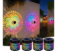 Applique Murale Exterieur Solaire, Dégradé de 7 Couleurs Mandala Fleur de Lumiere Solaire Murale Métal LED Etanche Lampion Mural pour a Poser Terrasse Exterieur Jardin Lanterne Lampadaire