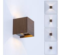 Applique murale lampe d'extérieur marron spot mural maison moderne spot LED up & down aspect bois, aluminium, 2x LED 3W 290lm 3000K blanc chaud, LxlxH 10x10x10 cm