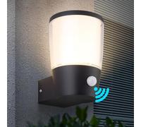 Applique murale extérieure avec capteur PIR (mode nuit et jour inclus), étanche IP54, finition grise, culot E27, classe 1 (terre), compatible LED, idéal pour allée, cour, jardin, parc