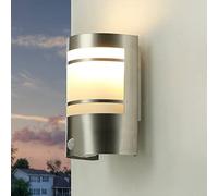 Applique murale extérieure avec détecteur de mouvement en acier inoxydable argenté IP44 Terrasse Jardin 20,5 cm de haut E27 Lampe extérieure moderne Entrée Balcon OSLO