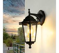 Applique murale extérieure en aluminium et verre noir, IP44 pour jardin et balcon, largeur 17 cm, E27, lanterne nostalgique, style rustique PARIS