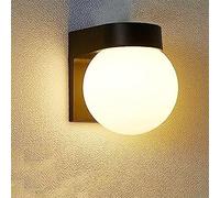Applique Murale Extérieure Étanche, Applique Murale Sphérique + Lampe LED 20W, Boule Blanche Lait Base Noire, Intérieure Et Extérieure,Lumière Chaude,Pleasant63