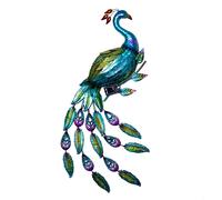 Applique murale extérieure Lampe solaire éclairage jardin, motif paon, capteur crépusculaire, fer, bleu, vert, rouge, LED, HxLxP 92x63x6 cm