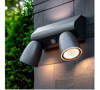 Applique Murale Extérieure LED 12W Aluminium avec Détecteur de Mouvement PIR Abel Large Deux Spots Gris foncé
