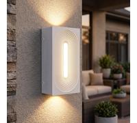 Applique Murale Extérieure LED Lampe 12W 3000K IP65 Aluminium, 21×10×6,5 cm | 2 Spots Haut/Bas + Barre Centrale, Effet 3D, LED Driver Stable, Économe, Design Moderne Blanc - pour Terrasse, Jardin, Balcon