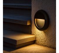 1 pz 2W LED Step Light Black Body Round IP65 4000K