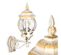 Applique murale extérieure Lentua avec détecteur de mouvements, applique vintage en aluminium moulé blanc/or pour une ampoule E27, ampoule(s) non incluse(s), IP44