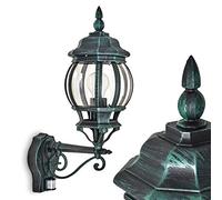 Applique murale extérieure Lentua avec détecteur de mouvements, applique vintage en aluminium moulé vert/noir pour une ampoule E27, ampoule(s) non incluse(s), IP44