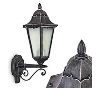 Applique murale extérieure Lignac, applique vintage en fonte d'aluminium noir/argenté et verres dépolis pour une ampoule E27, ampoule(s) non incluse(s), IP44