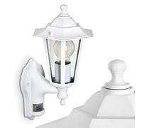 Applique murale extérieure Loria avec détecteur de mouvements, applique vintage en aluminium moulé blanc et verres transparents pour une ampoule E27 max. 60 Watt, IP44, compatible LED