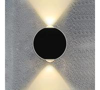 Applique Murale Extérieure Ronde Noire À Led, Éclairage Indirect (Montage Vers Le Haut/Bas), Style Moderne Alumiwall, 6000K/3000K