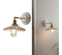 Applique murale festonnée en céramique, lampe de chevet à bras réglable en laiton, lampe de salle de bain vintage, applique murale style ferme, applique murale en verre transparent à intensité variabl
