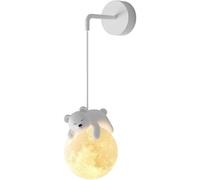 SANBDDLYY Applique Murale Filaire for Chambre d'enfants Impression 3D Boule de Lune Chambre Applique Murale Animaux de Dessin animé Mignon Lapin Panda Ours Lampe Nordique Blanche à intensité Variable