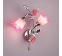 Applique Murale Florentine en Cristal d'intérieur avec Interrupteur, Lampe Murale Vintage à Fleurs, Style campagnard, 2 Flammes, Abat-Jour en Verre Moderne, Lampe de Chevet pour Couloir, Maison d