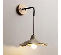 Applique murale Flower Wall, gris clair, en béton et bois, culot E27, style industriel moderne/vintage, idéale pour une chambre, un salon ou une table de chevet. Applique murale moderne, industriell