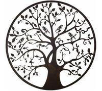 Applique Murale Fronton Style Arbre de Vie Décoratif en Fer Patiné Marron-Noir 1,5x95x95cm