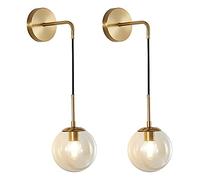 Applique Murale Globe dorée Moderne du Milieu du siècle - Lampe Murale Ronde en Laiton Brut et Verre avec Cordon réglable pour Meuble-lavabo Minimaliste