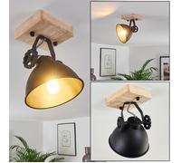 Applique murale - HOFSTEIN - Mot - Métal et bois noir/marron - Spot orientable - E14 40W max