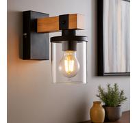 Applique murale lampe de salon lampe de couloir bois fumé, métal verre, 1x E27, LxH 10x22,5 cm