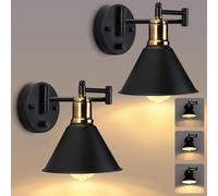 Applique Murale Industrielle à Bras pivotant avec Interrupteur, Noire, intensité Variable et Angle réglable à 180°, culot E27 Vintage pour Salon, Chevet, Ampoule Non Incluse