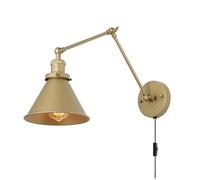 Applique Murale Industrielle En Laiton Antique - Applique Murale Rétro Réglable à Double Bras Oscillant Avec Cordon D'alimentation, Interrupteur Et Prise E27 - Idéal Pour Bureau, Cuisine, Sall(Size:A)